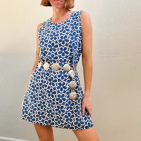 Vintage Y2k White Floral Denim Embroidered Mini Dress - Picture 1 of 7